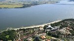 Luftbild von Stralsund aus über den Strelasund in Richtung Insel Rügen Luftbild von Stralsund aus über den Strelasund in Richtung Insel Rügen